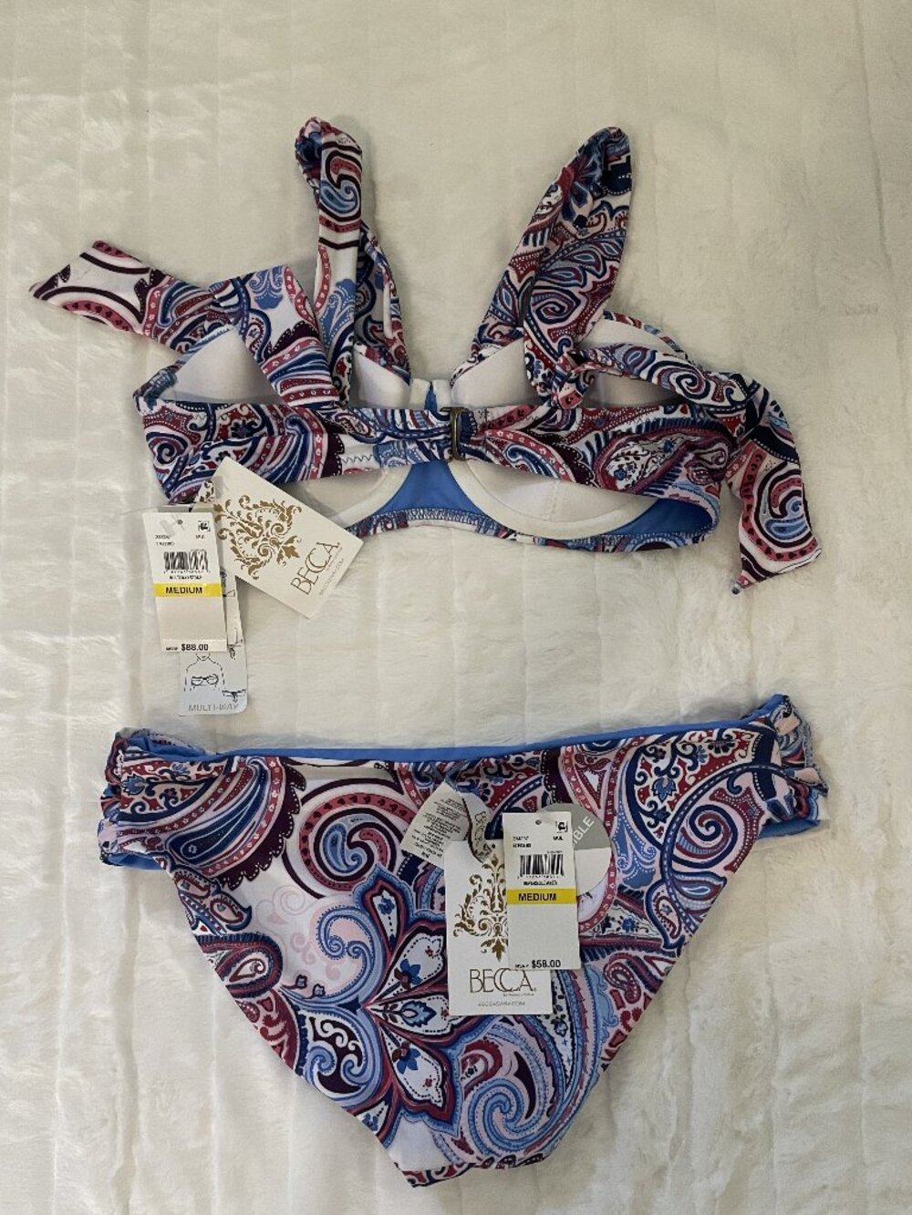 Becca by Rebecca Virtue Reversible Tab Side Hipster Bikini and top set size M - Picture 3 of 3